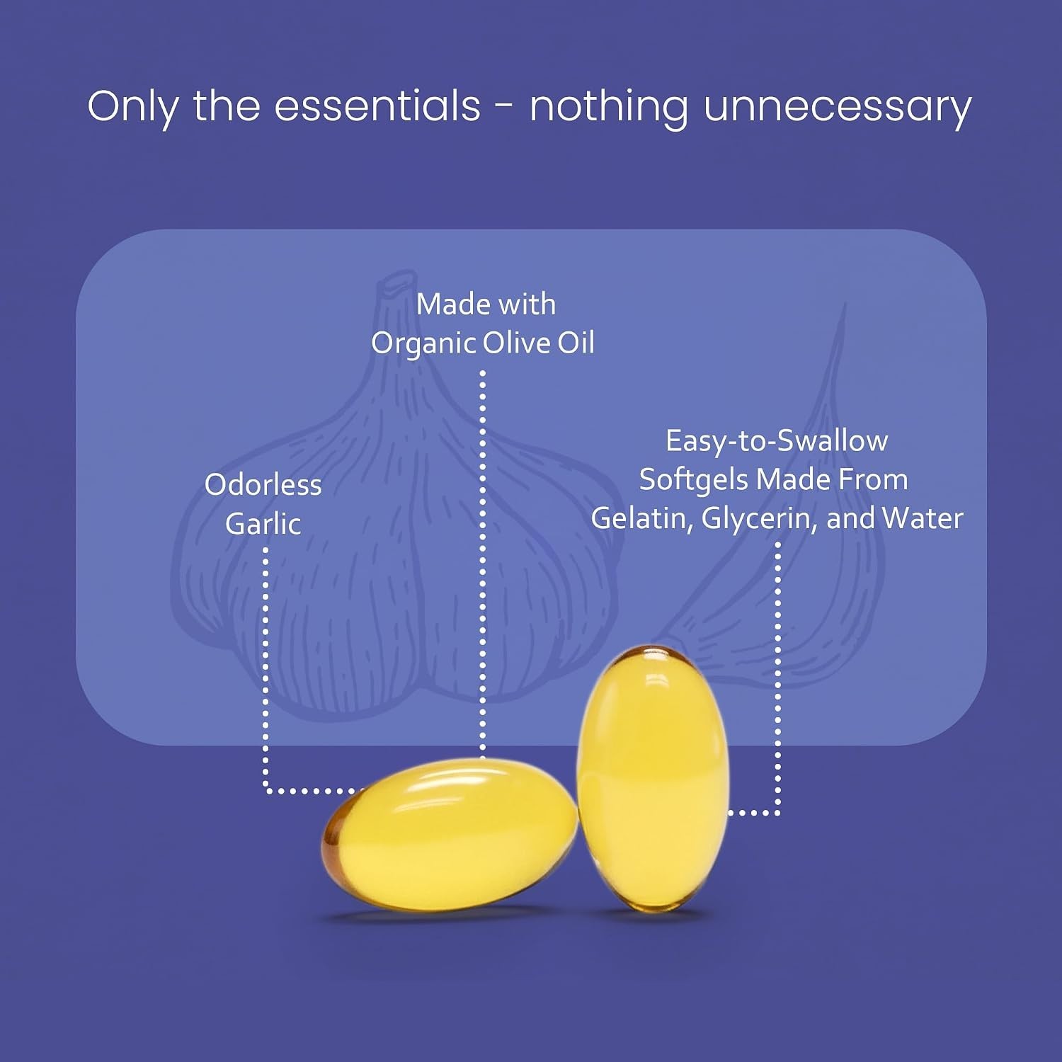High-Quality Odorless Garlic Softgels – 100:1 Extract with Olive Oil – 150 Count