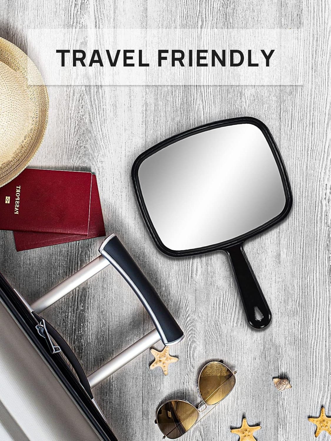 9.3″ L x 6.6″ W Hand Mirror, All Black Handheld Mirror including Handle