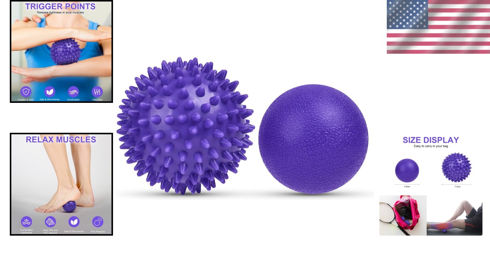 Portable Deep Tissue Massage Balls – 2 Pack Lacrosse & Spike for Pain Relief