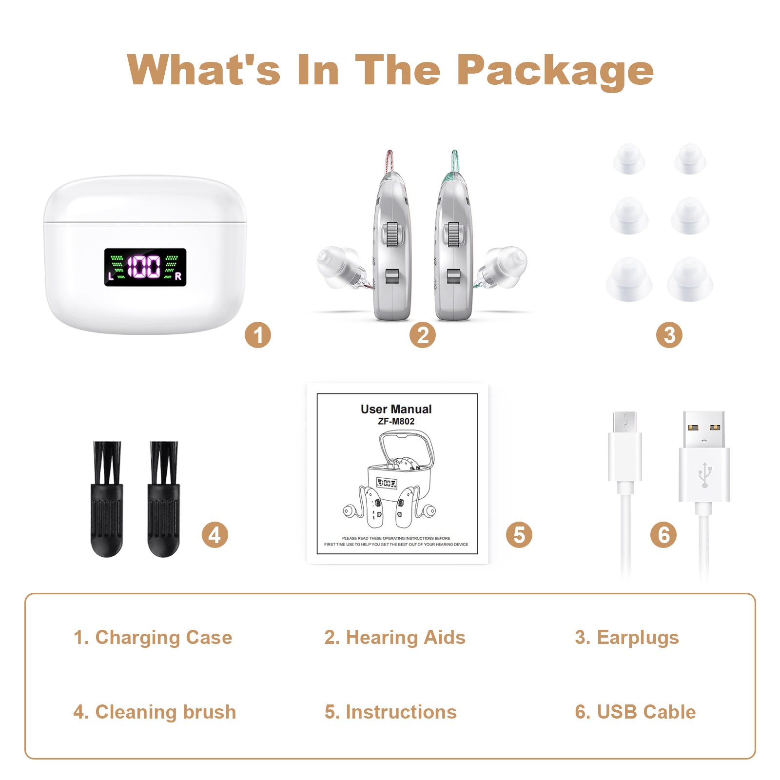BTE Digital Rechargeable Hearing Aid For Severe Hearing Loss With Charging Case