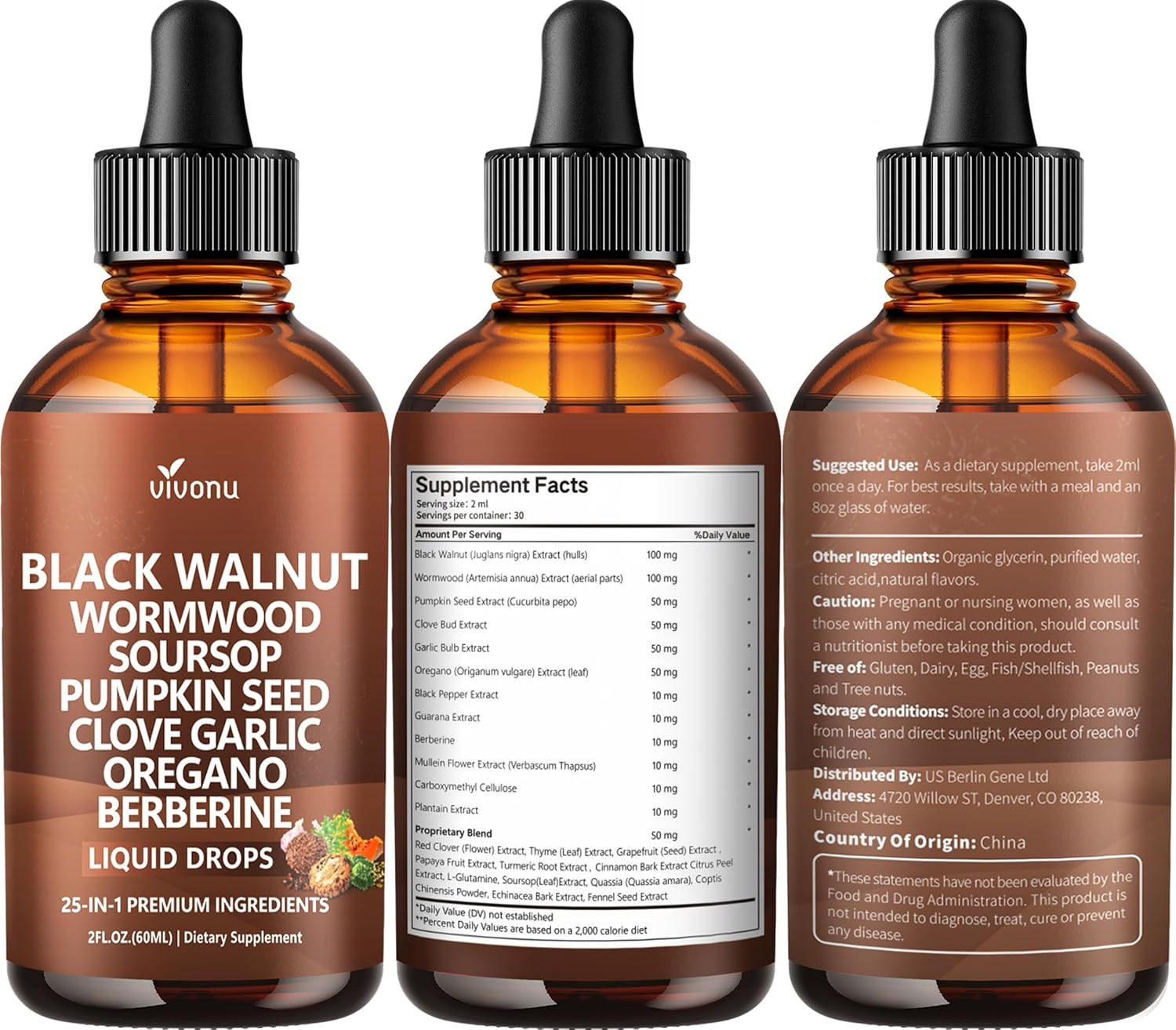 25-In-1 Liposomal Black Walnut Wormwood Clove Tincture, 6660Mg Cleanse for Human