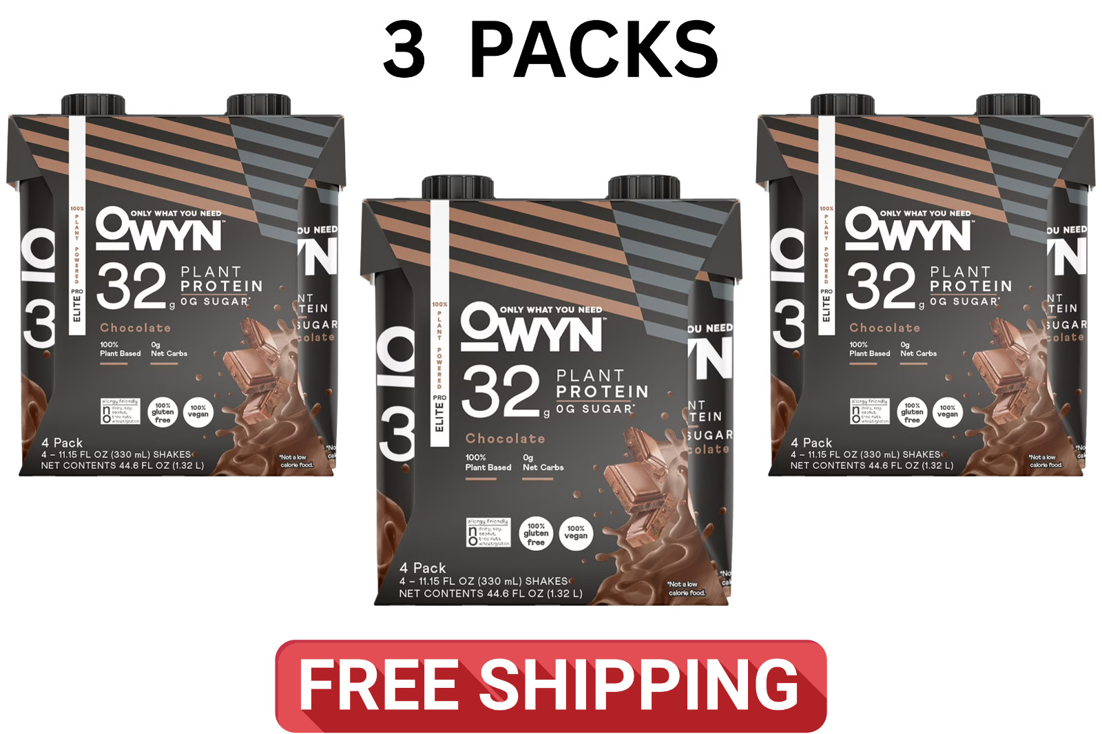 (12 Pack) OWYN Pro Elite Protein Shake, Chocolate, 32g 100% Vegan Delicious