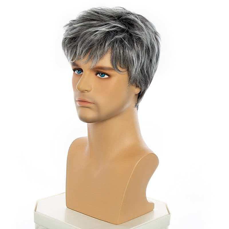 Men’s 6in Short Silver Gray Wig for Men Full Synthetic Heat Resistant Cosplay