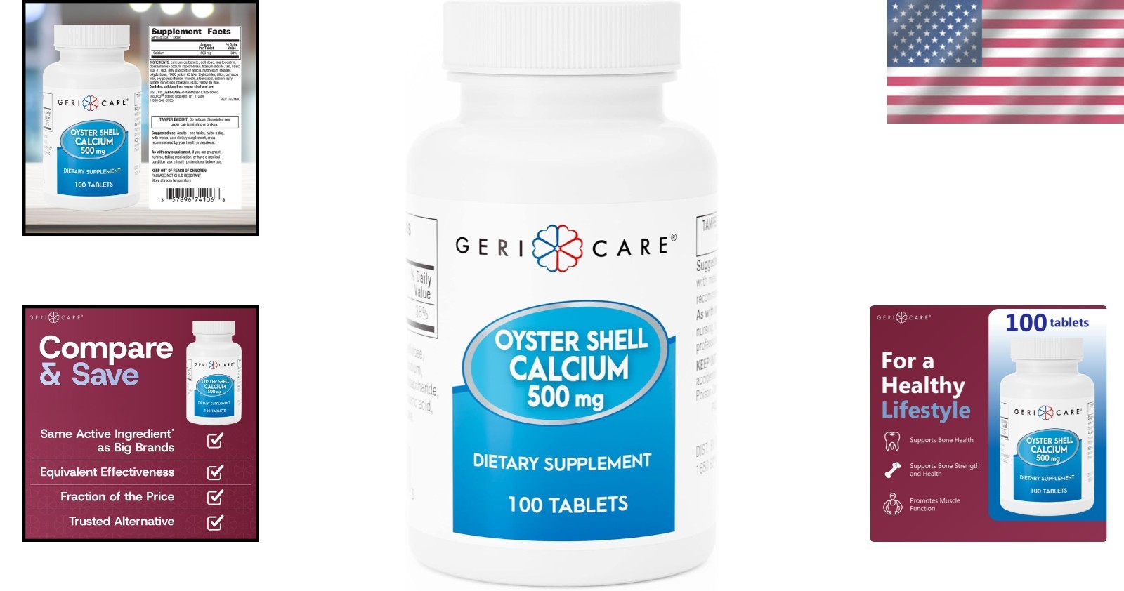 500 mg Oyster Shell Calcium Tablets – Easy to Swallow, 100 Count for All Ages