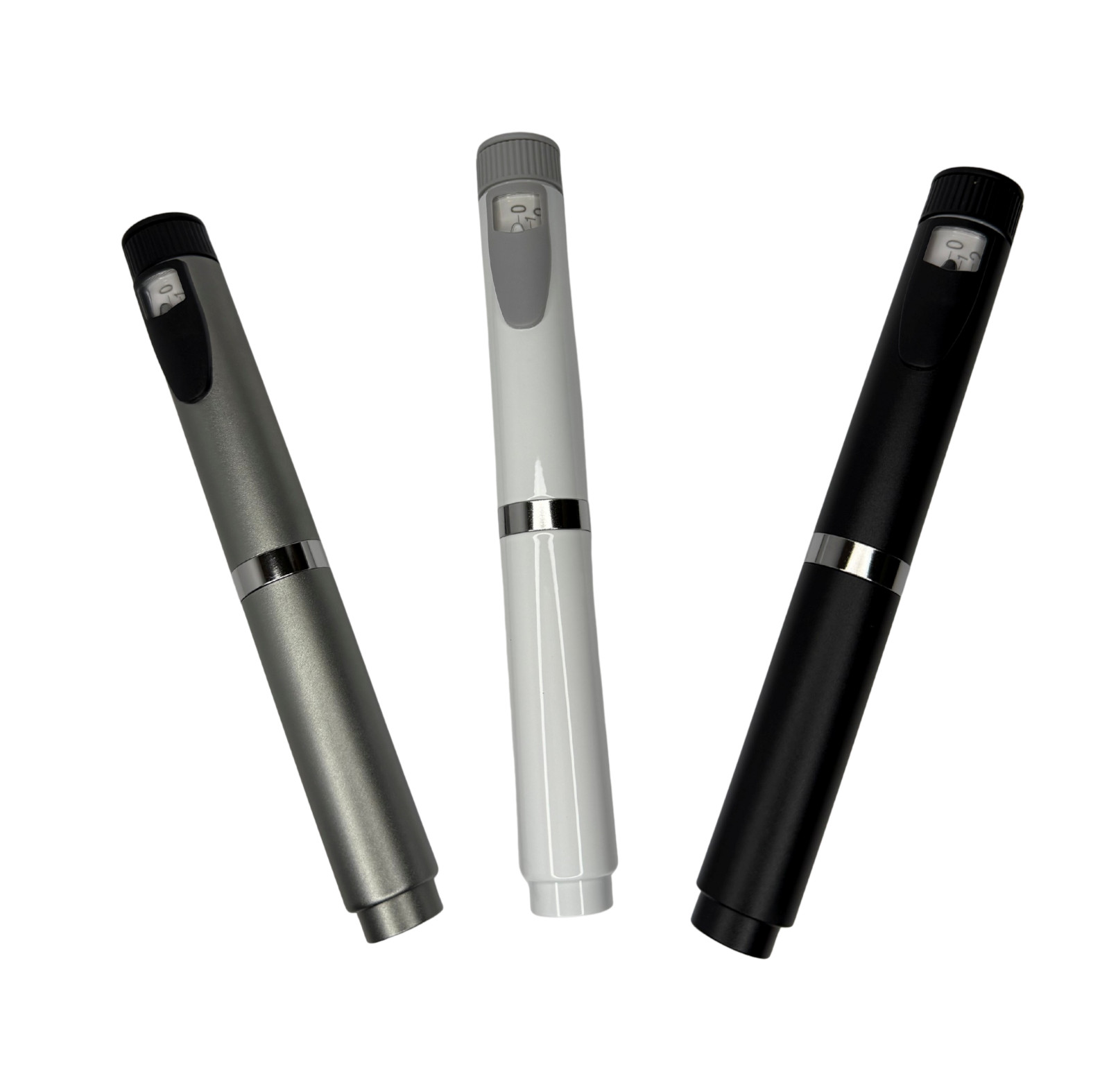 V2 Personal Reusable Pen Injector-60 Unit Black White Silver W/3 cartridges