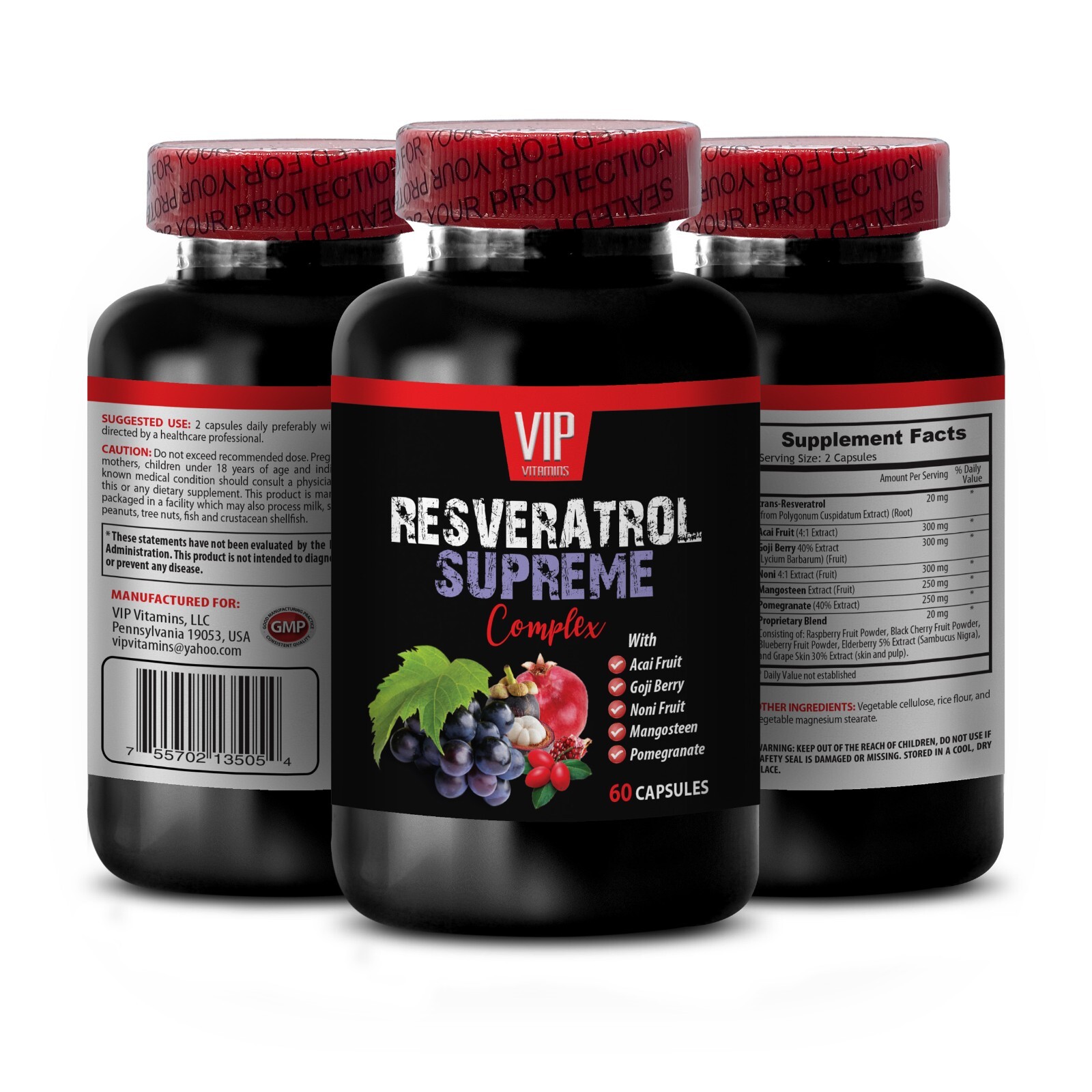 Acai Fruit – RESVERATROL SUPREME – antioxidants supplement for women – 3 Bottles