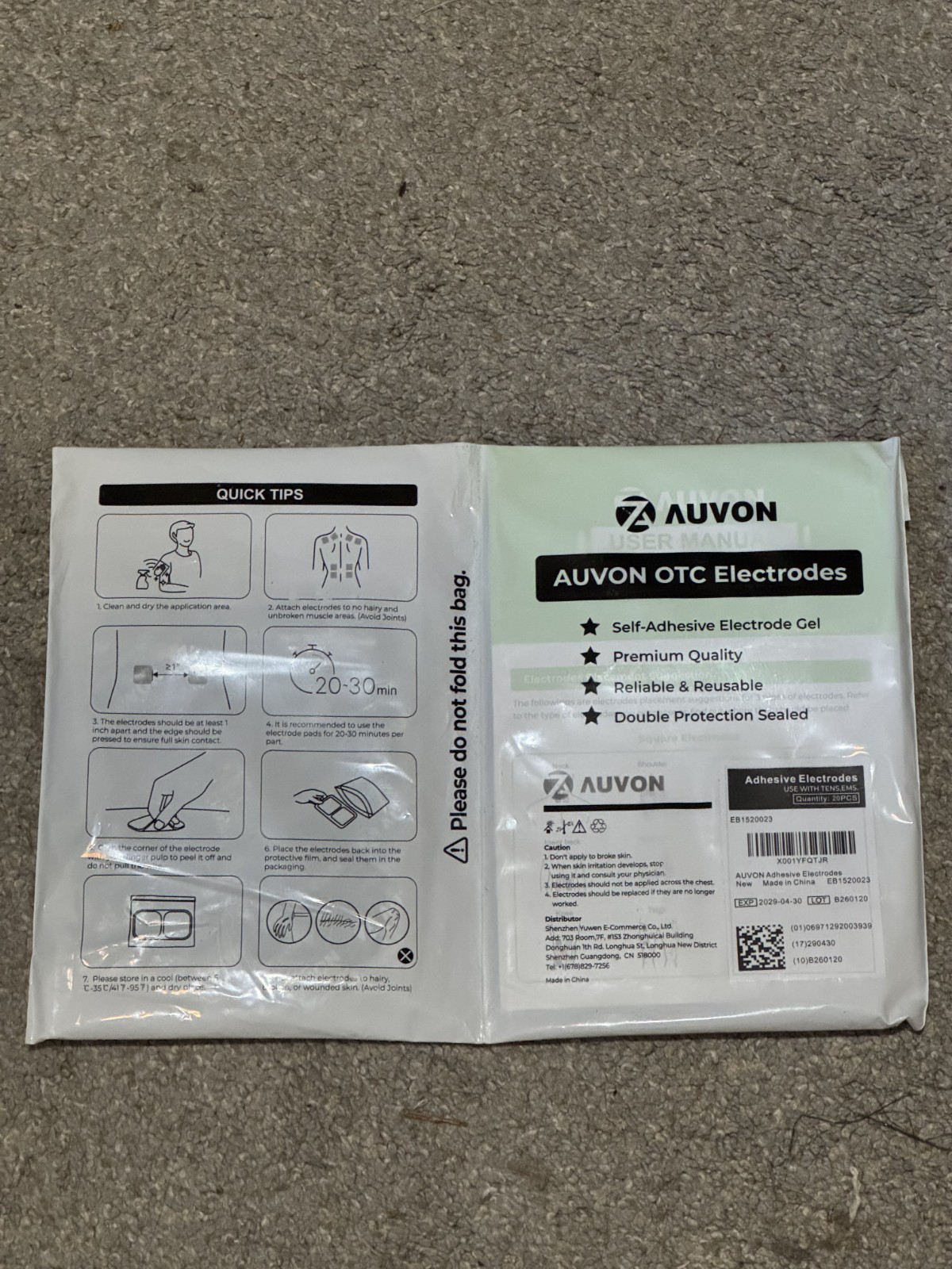 AUVON TENS Unit Electrode Pads 2″X2″ 20 Pcs 3rd Gen Latex-Free Rectangular