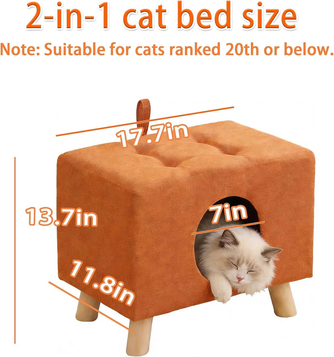 2-in-1 Cat Bed Stool,Semi-Enclosed Cat Cave Pet Bed for Indoor Cats & Small Dogs