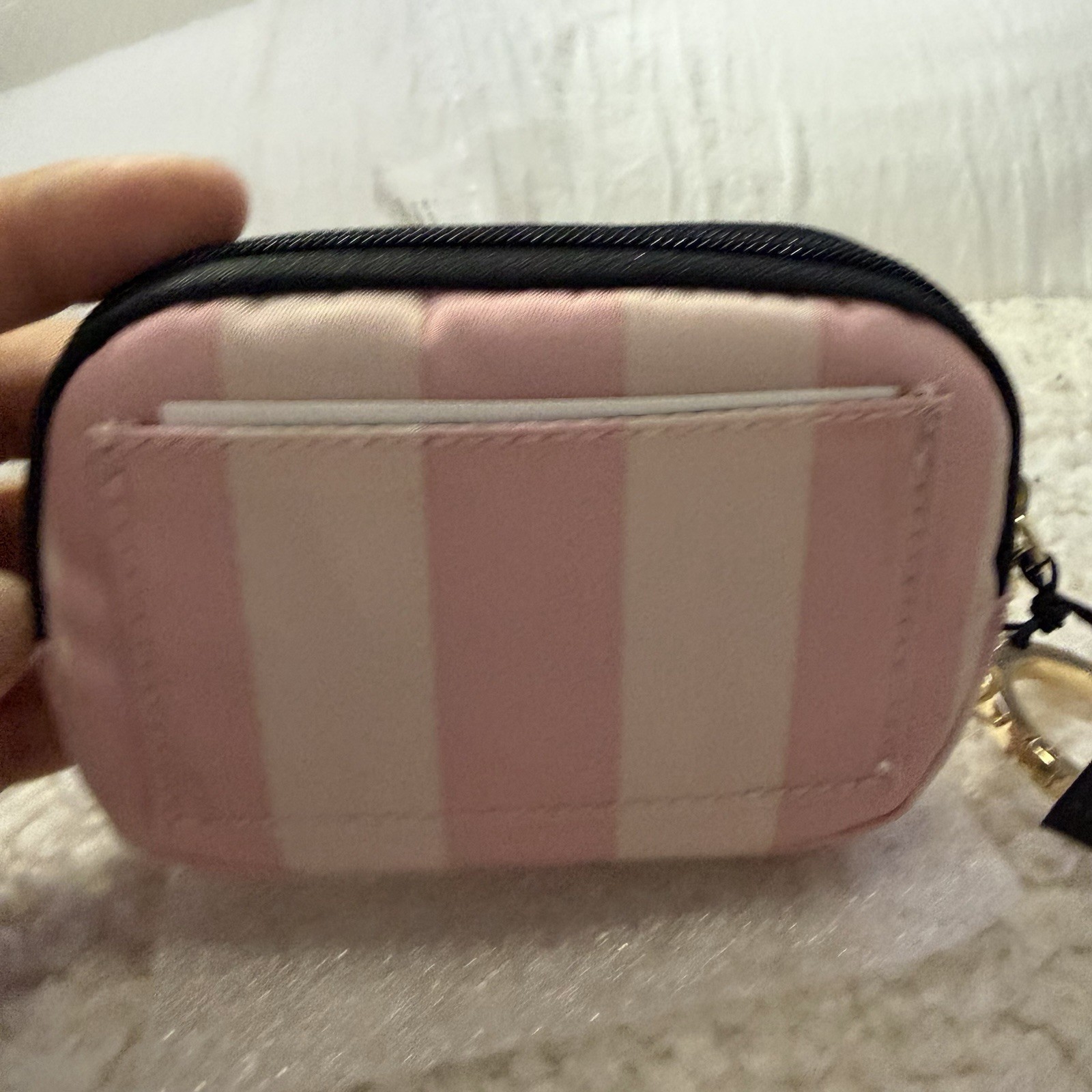 Victoria’s Secret PINK Pink/White Stripe Zipper Mini Bag Pouch w/ Key Ring
