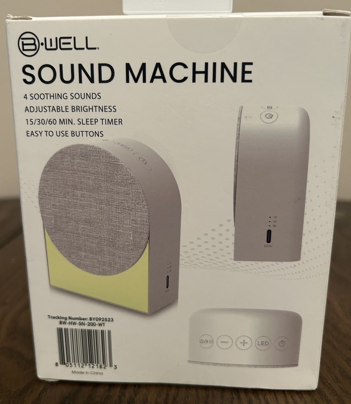 B.WELL Sound Machine 4 Soothing Sounds 15/30/60 MIN. Sleep Timer Adjustable