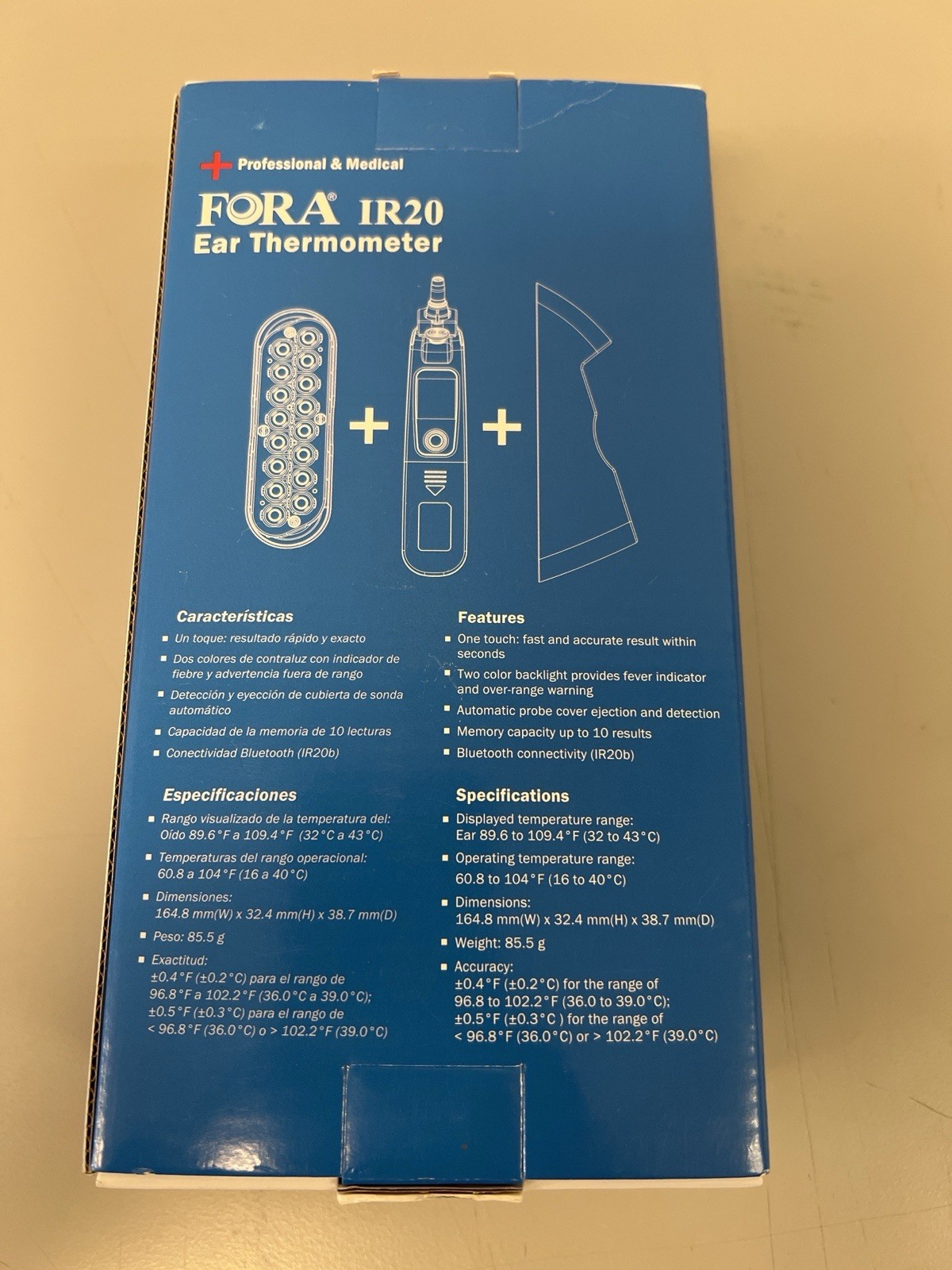 NEW FORA IR20 Tympanic Ear Thermometer Medical Grade + 80 Covers, Bluetooth.