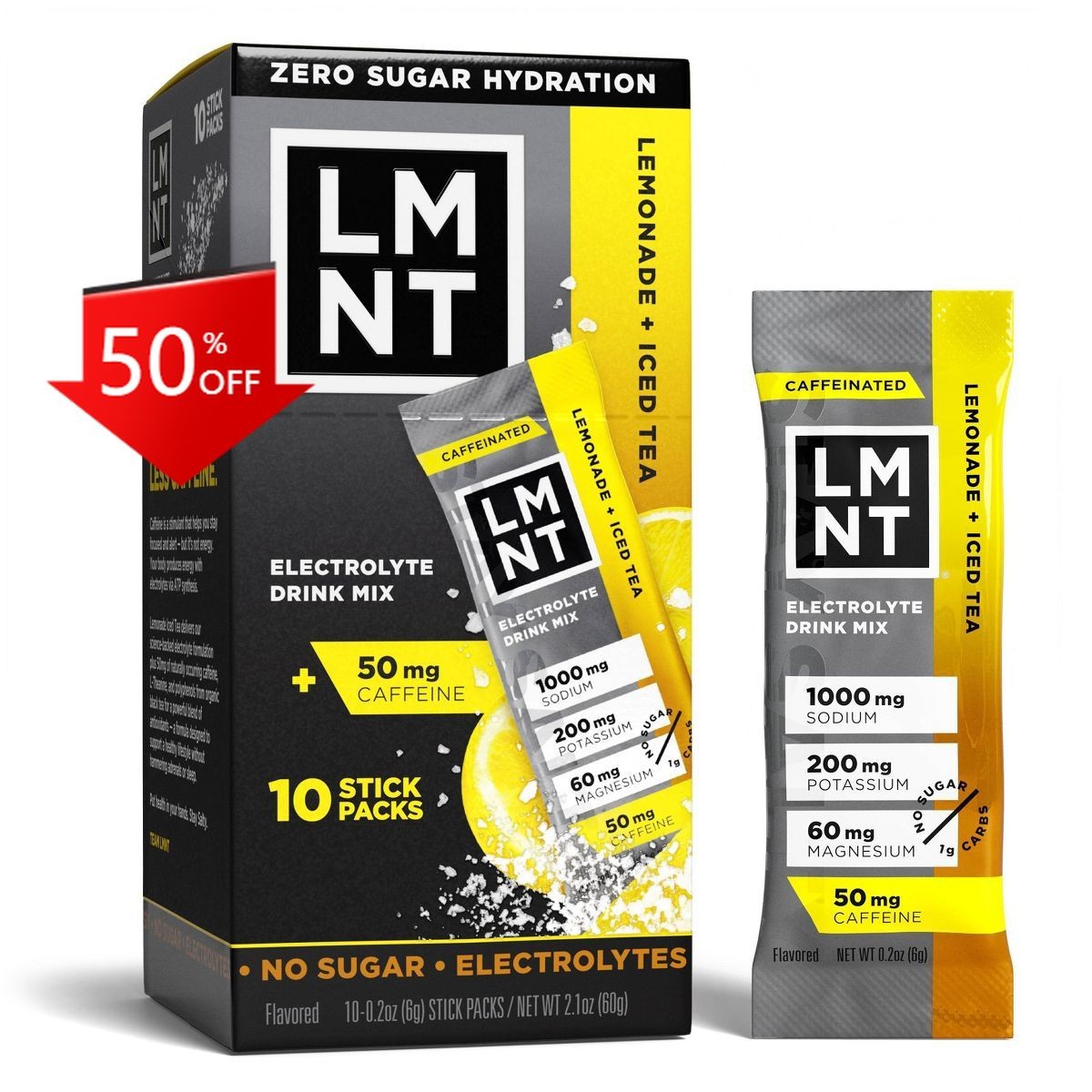 LMNT Zero-Sugar Lemonade Iced Tea Salt Electrolytes Drink – 10ct/2.1oz