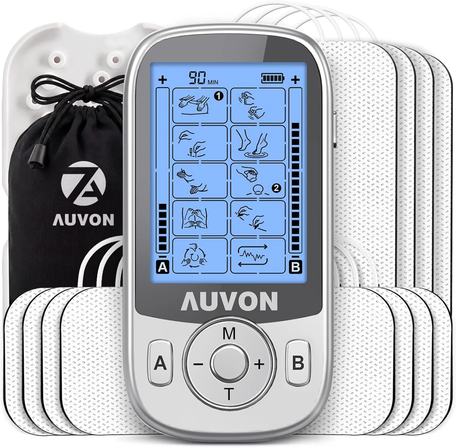 AUVON Rechargeable 24-Mode TENS Unit with Independent Dual Channels for Back Pai