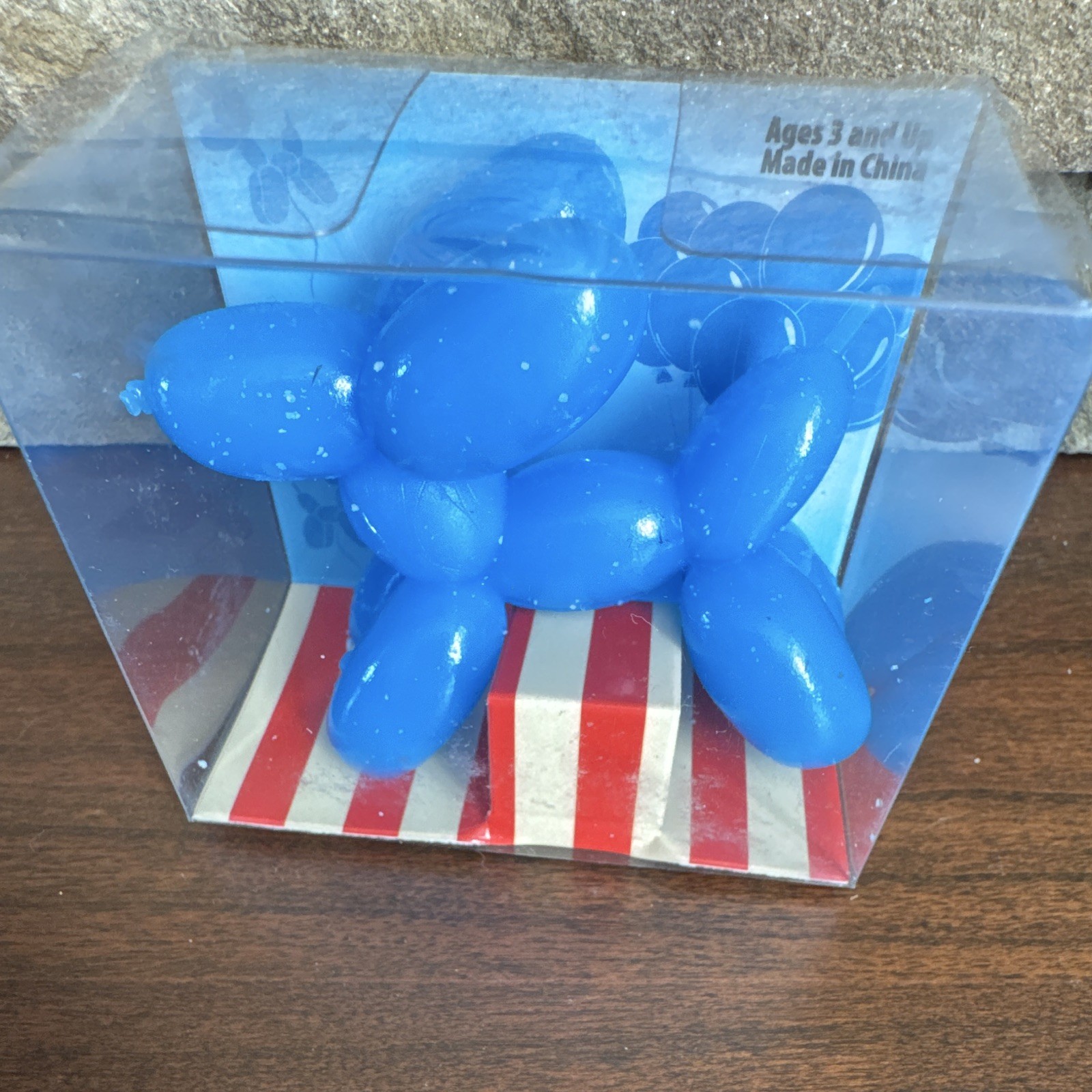 Stretchy Balloon Dog Blue Plastic Squeezable Stress Reliever Fidget Toy 3in