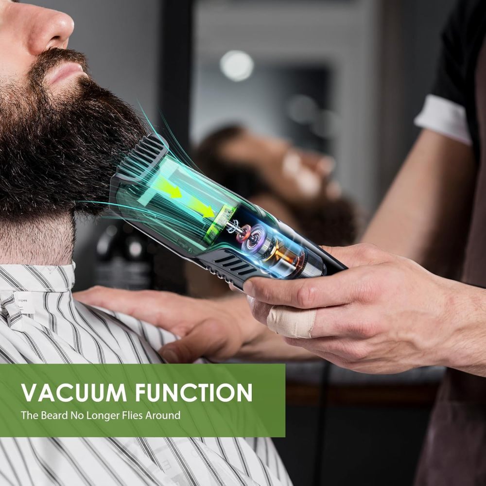 Rechargeable Vacuum Beard Trimmer for Men, Adjustable Length, Waterproof Shavers