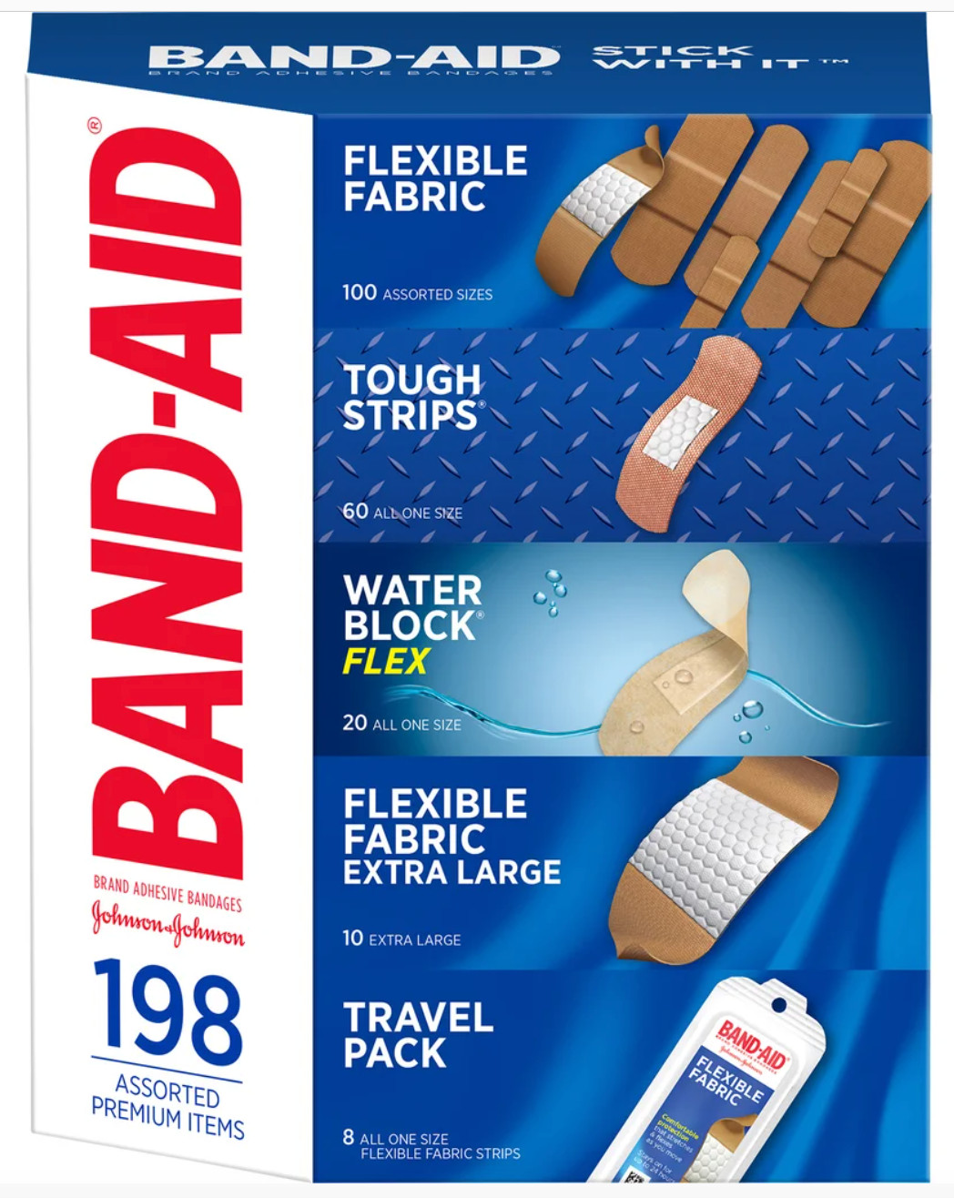 Band-aid Adhesive Bandages Flexible Fabric Assorted Travel Pack 198 Count