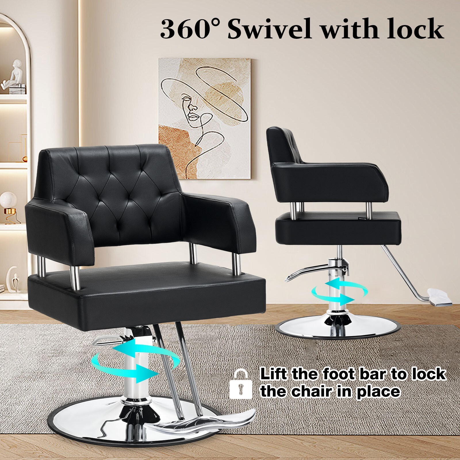 Barber Salon Chair Hair Stylist Hydraulic Pump Adjust Height 360 Swivel Chair