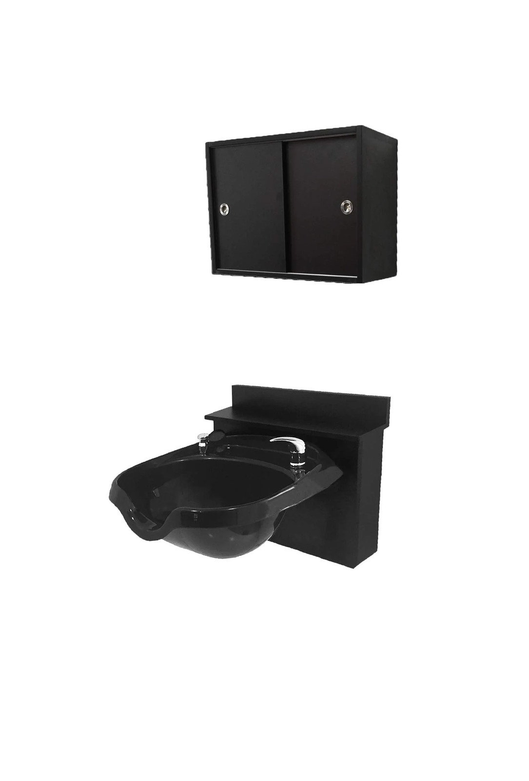 Round ABS Plastic Shampoo Bowl Sink Black Cabinet Towel Storage Cabinet