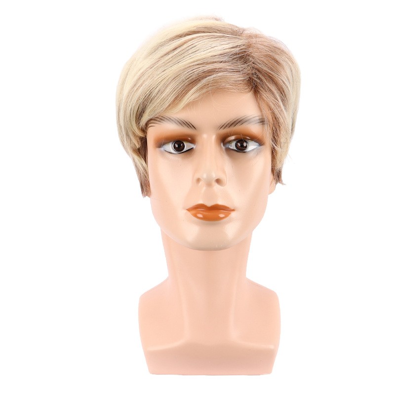 Brown Gold Side Part Short Straight Wig Synthetic Full Wig For Men Daily Wear