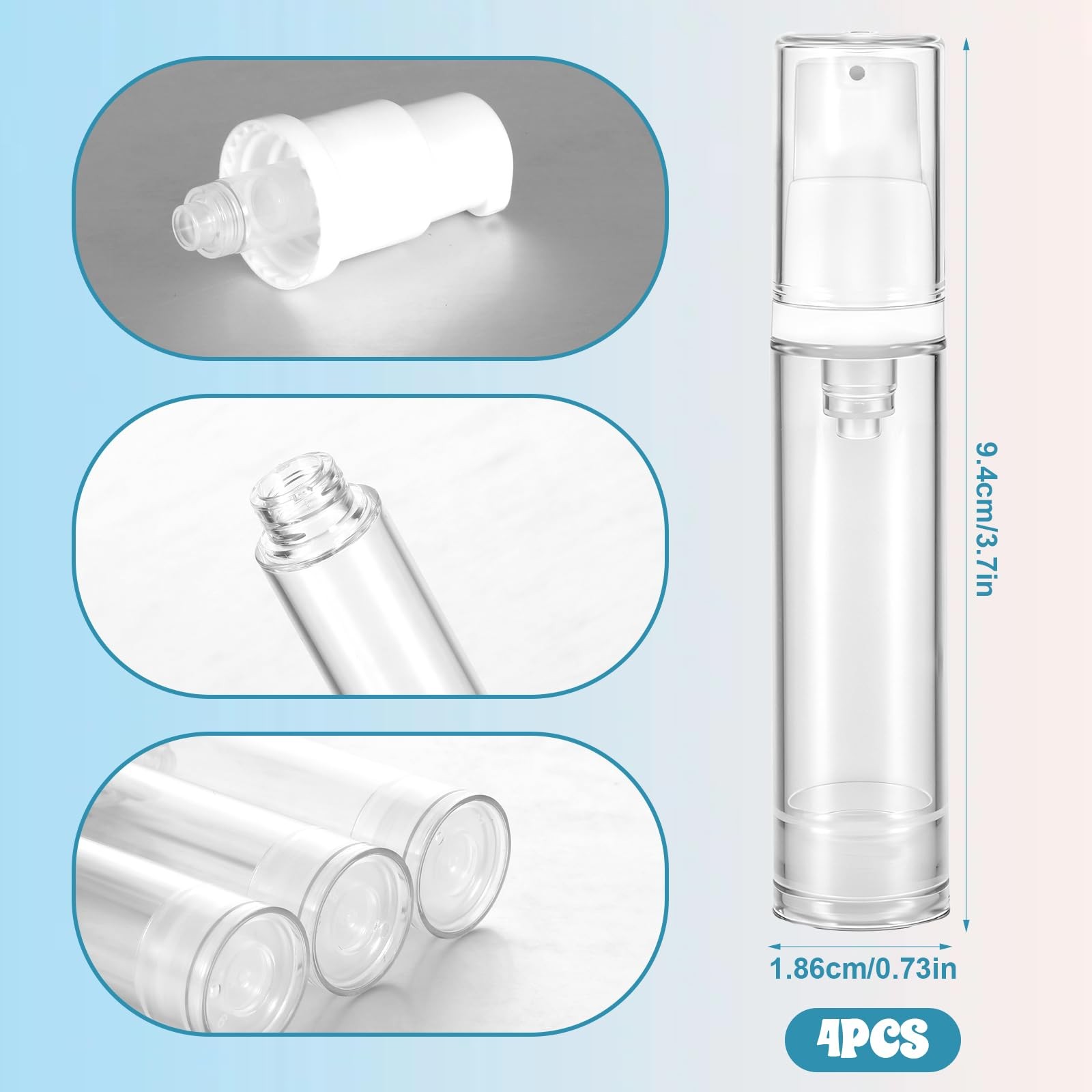 4 Pcs Empty Airless Pump Bottles, Refillable Clear Travel Pump Bottle Lotion …