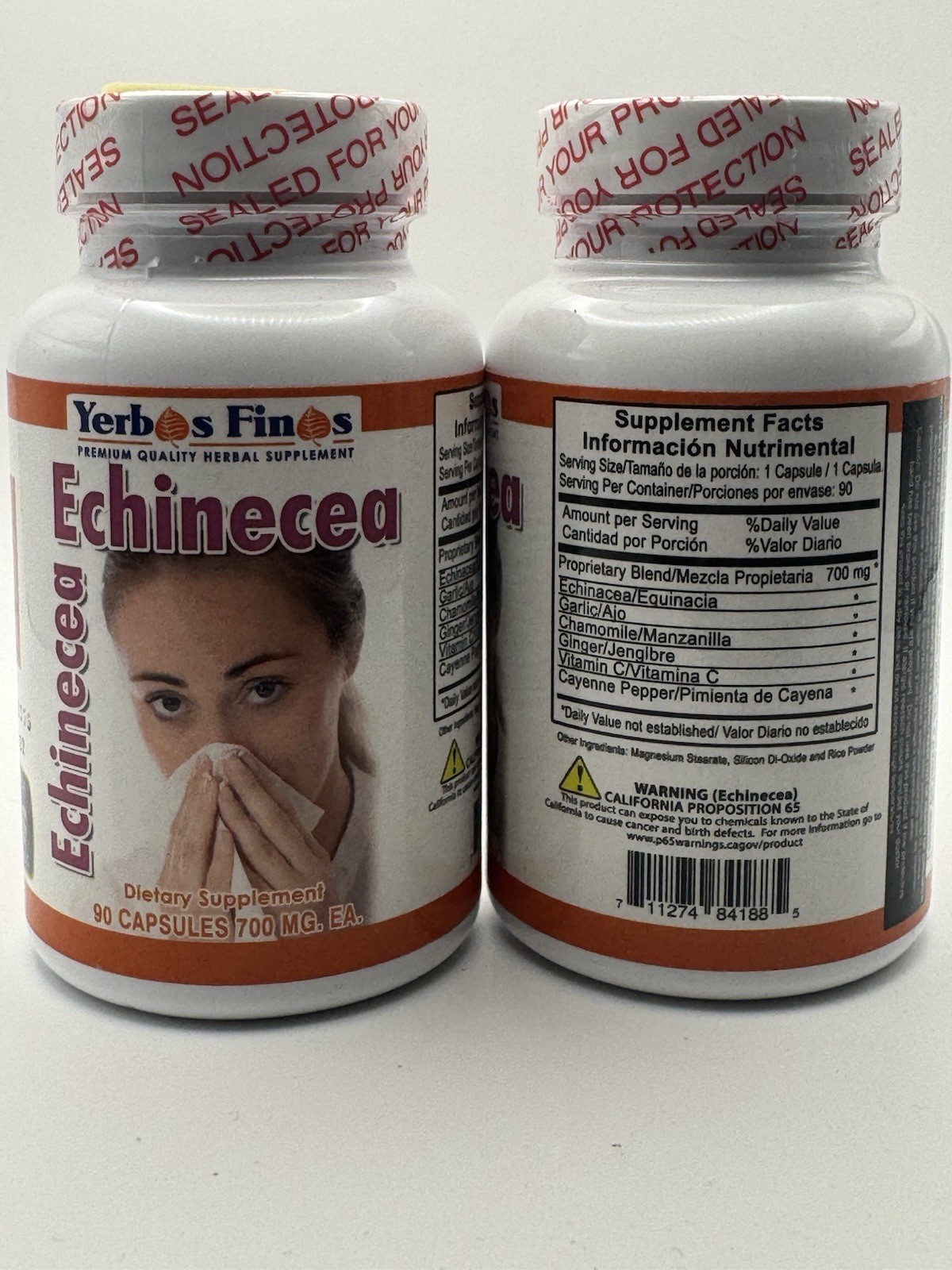 Yerbos Finos Echinacea 700 mg 90 Capsules Oral Herbal Immune Support Supplement
