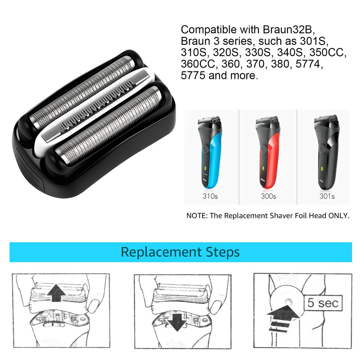 2 Pack Replacement Shaver Foil Head Fit 32B 21B 32S 3 Series Electric Shaver New