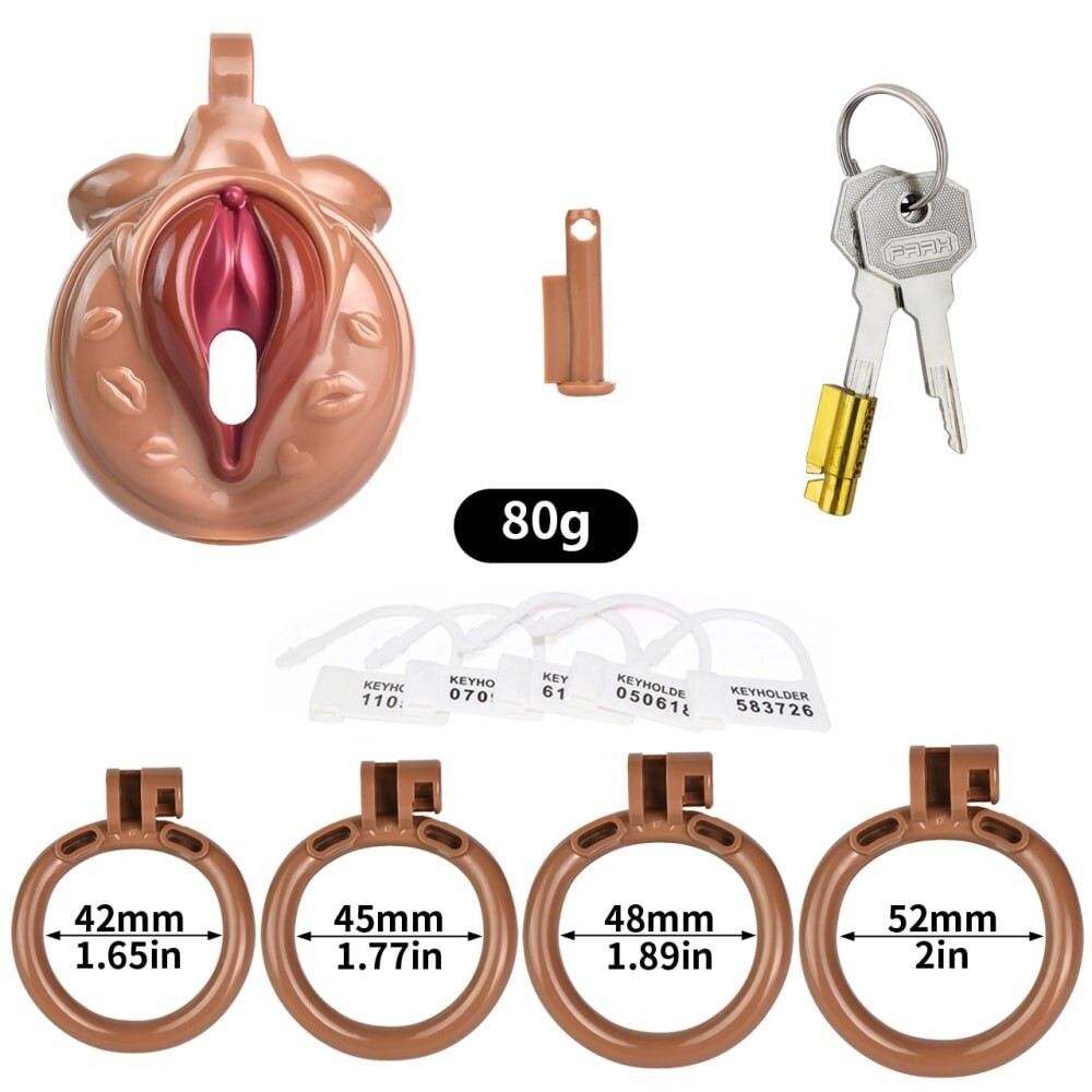 ABS Resin 4 Colors Sissy Realistic Pussy Chastity Cage with 4 Rings Lock Devices