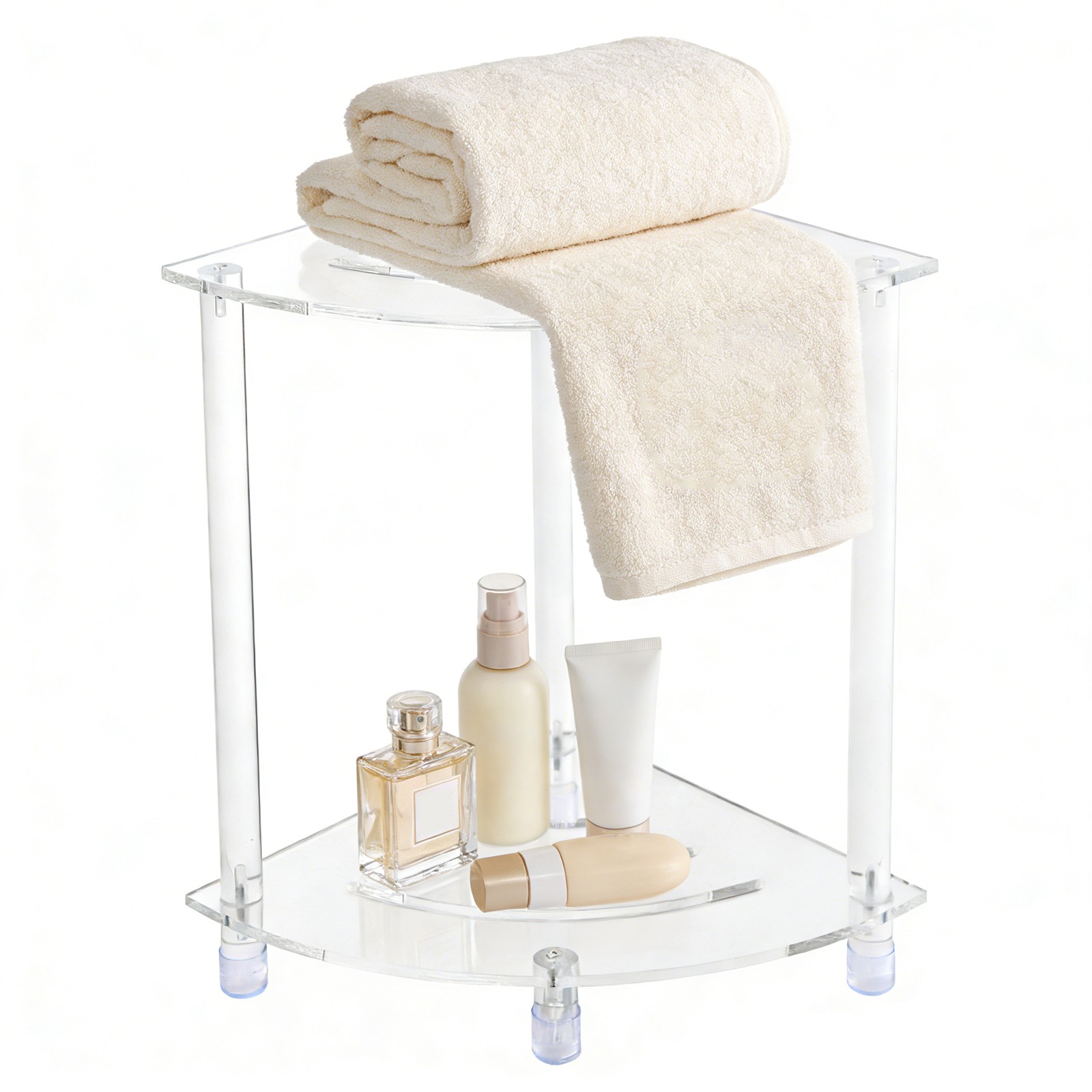 Acrylic Corner Shower Stool 30*30*30cm Bathroom Shower Stool with Storage Shelf