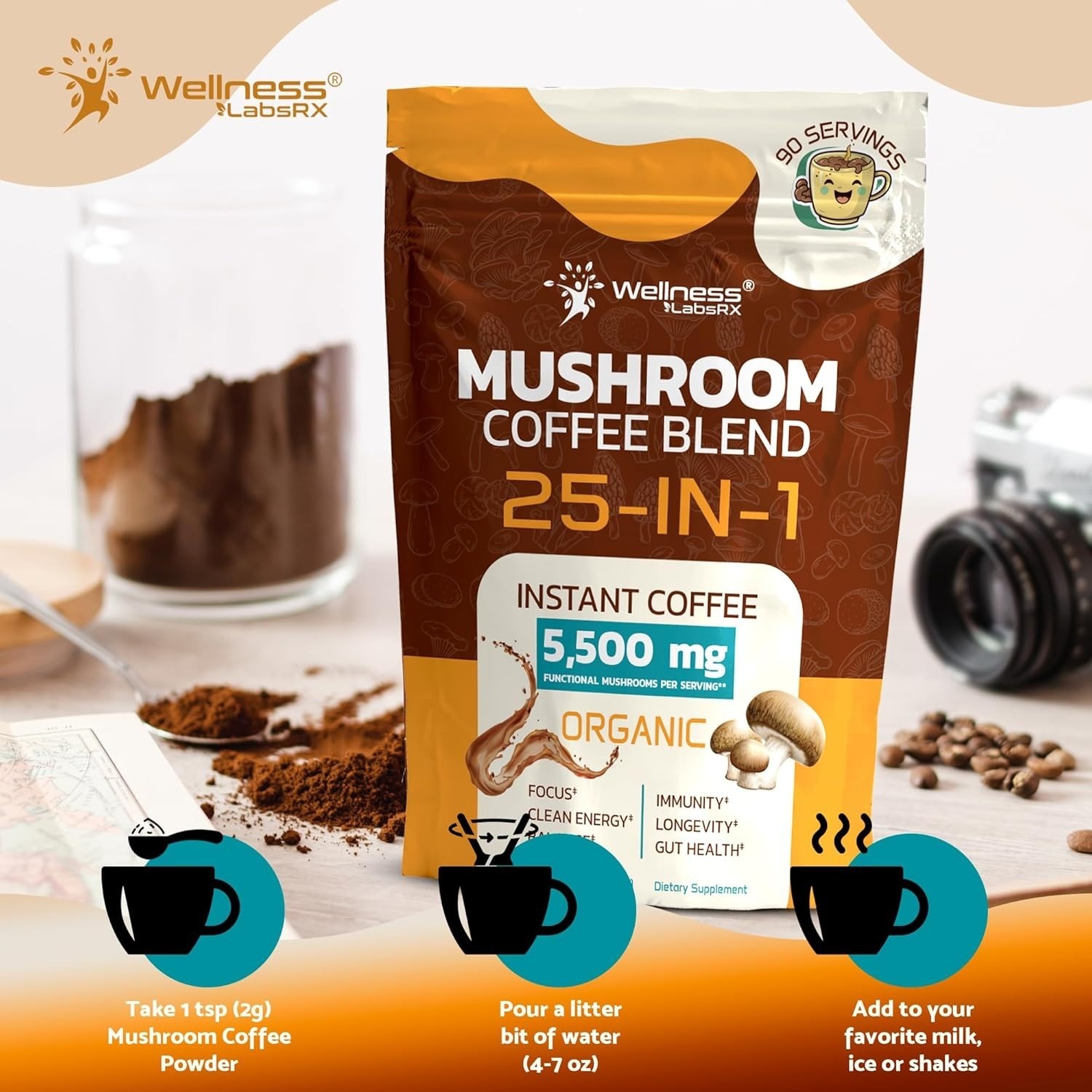 25-in-1 Mushroom Coffee Organic Instant Coffee | Keto Friendly