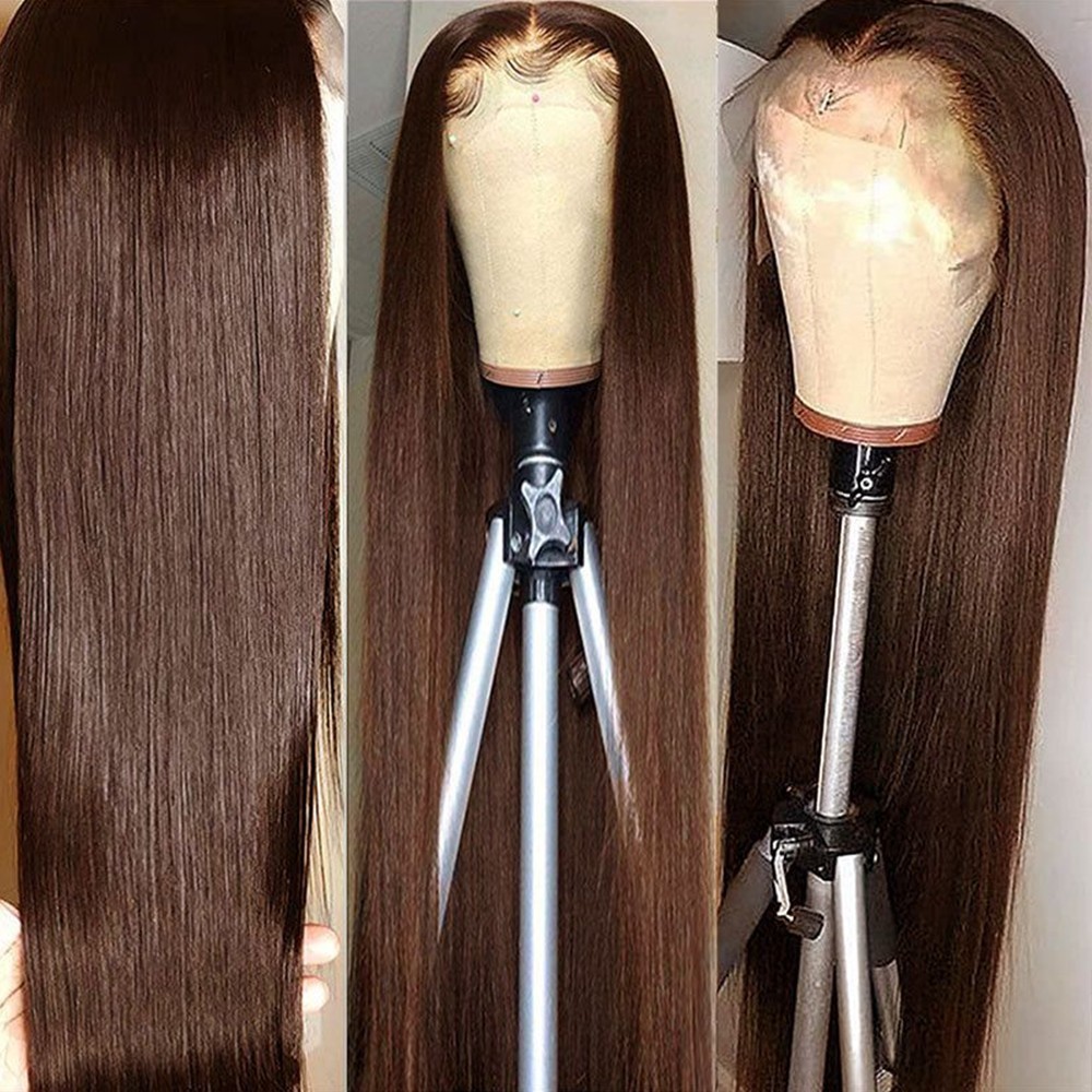 13×4 Free Part Pre Plucked Natural Hairline Lace Front Wigs Dark Brown Glueless