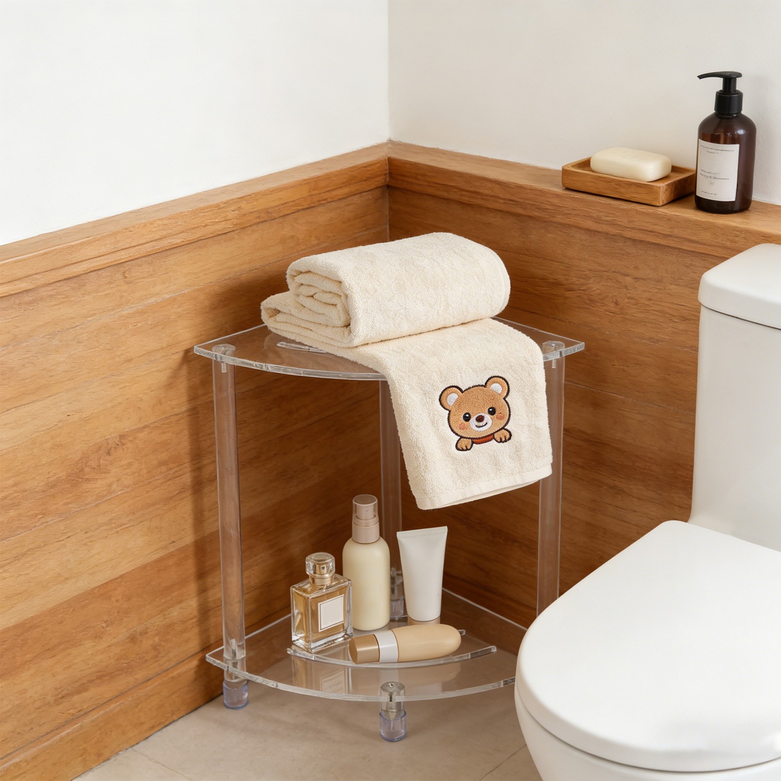 Acrylic Corner Shower Stool 30*30*30cm Bathroom Shower Stool with Storage Shelf