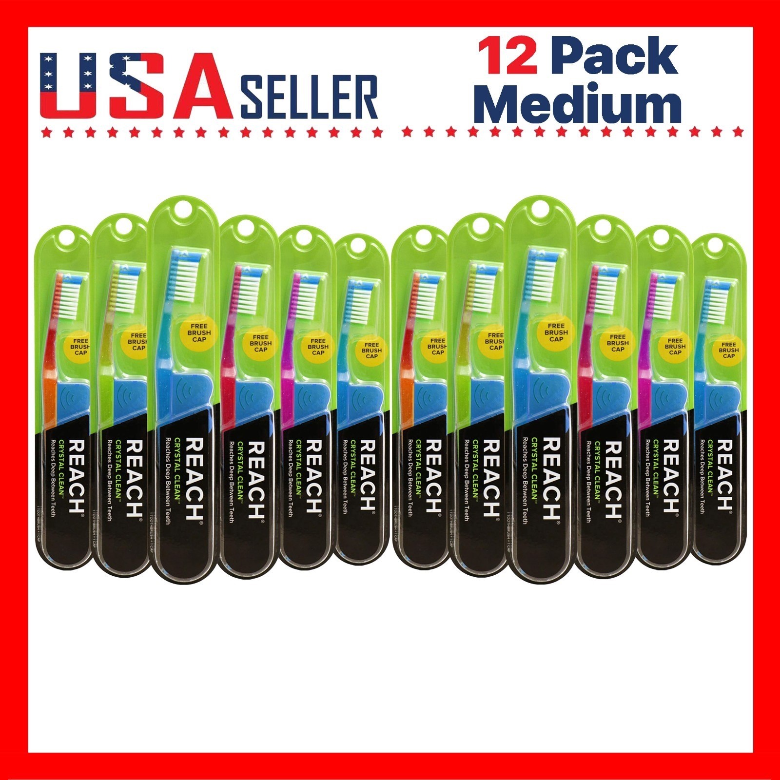 12 Reach Toothbrush Crystal Clean Medium Bristles Toothbrushes – FREE SHIPPING