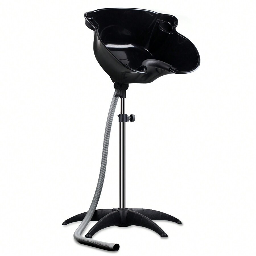 Adjustable Portable Shampoo Bowl, Black with Drain Hose, Salon/Home Use