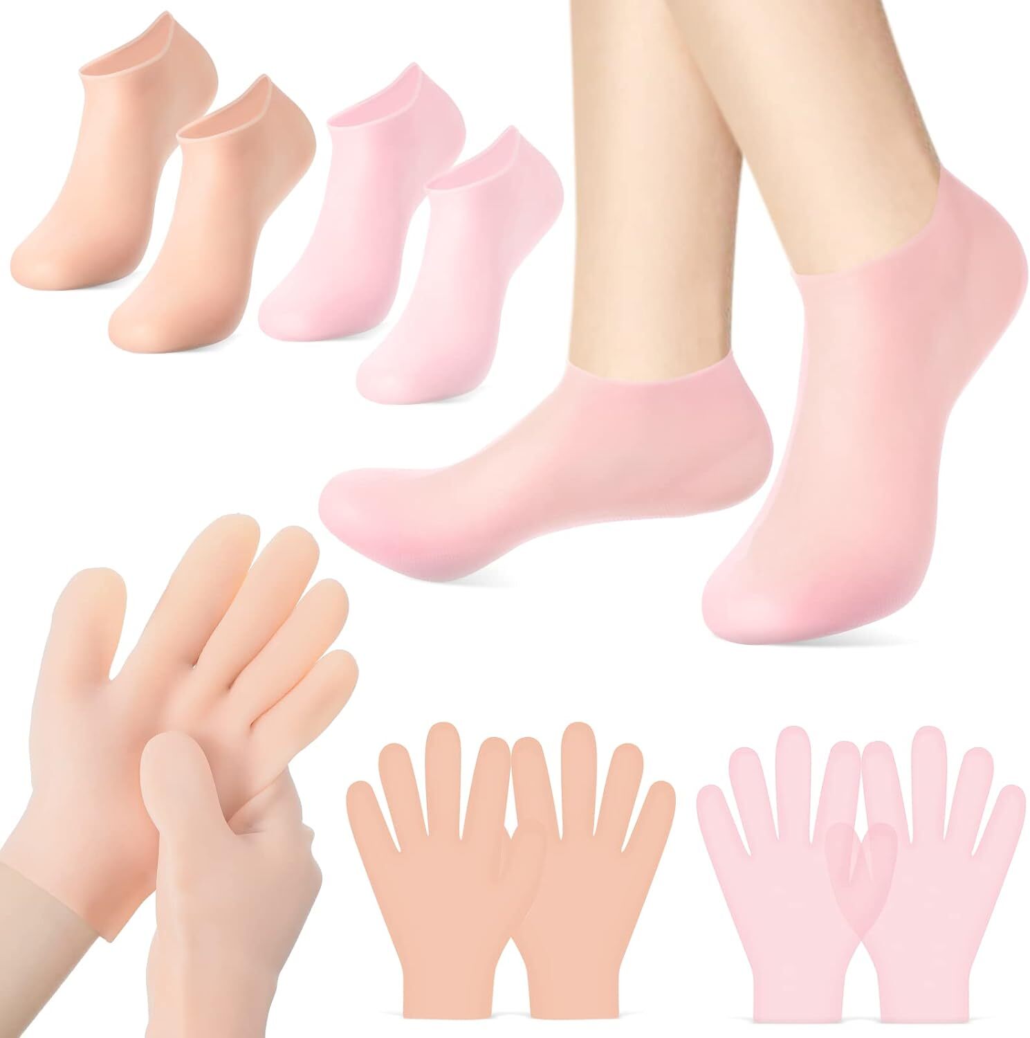 2PCS Silicone Moisturizing Hand & Foot Covers Reusable Skin Softening Treatment