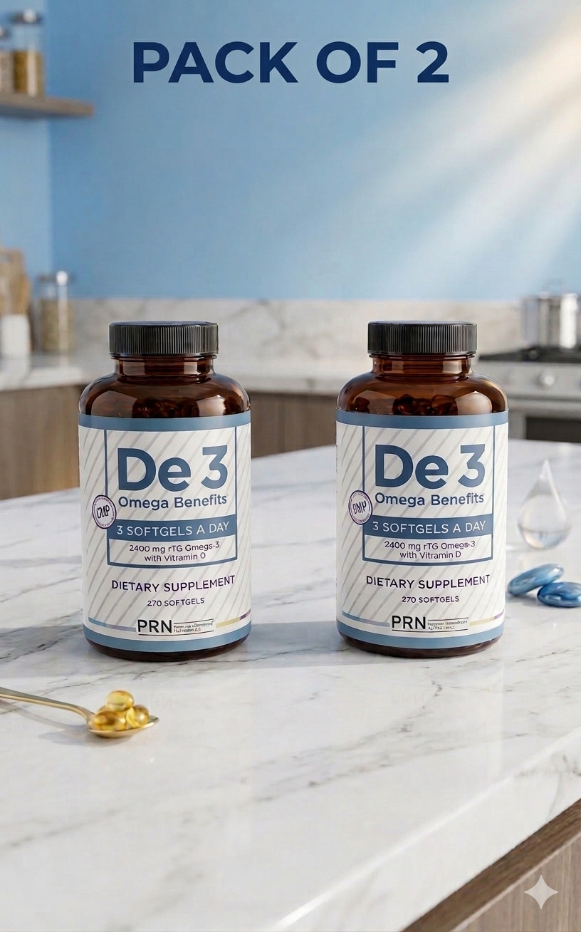 PRN De3 Omega Benefits 2400mg Omega-3 Fish Oil Vitamin D3 270Ct Pack 2 to 6