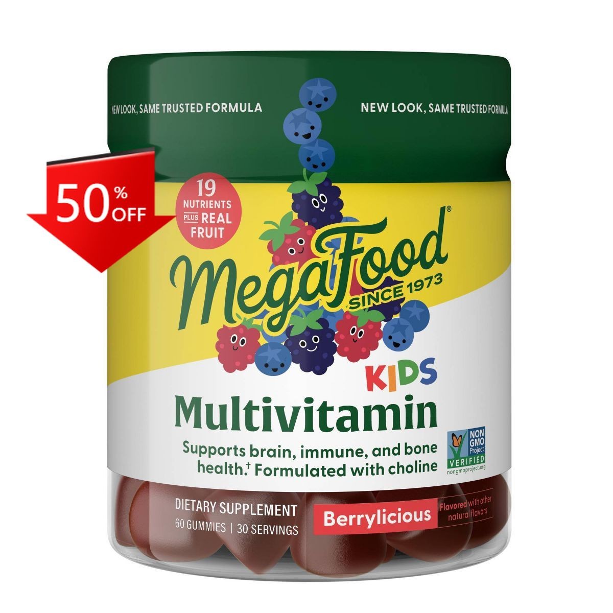 MegaFood Kids’ Multivitamin, Vitamin C, Vitamin D & Choline, Vegetarian – 60ct