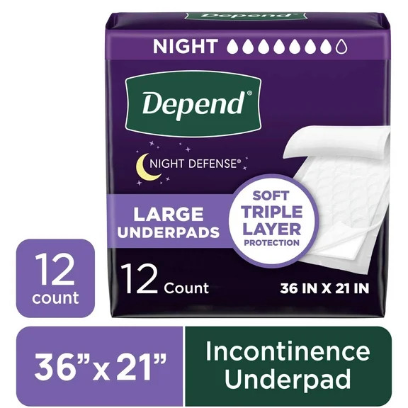Depend Underpads, Disposable Incontinence Bed Pads for Adults, 36″ x 21″, 12 Cou