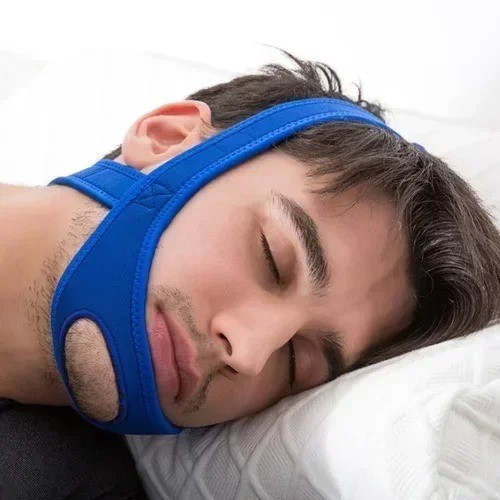 Blue Adjustable Anti Snore Chin Strap Neoprene Jaw Support Sleep Aid Belt