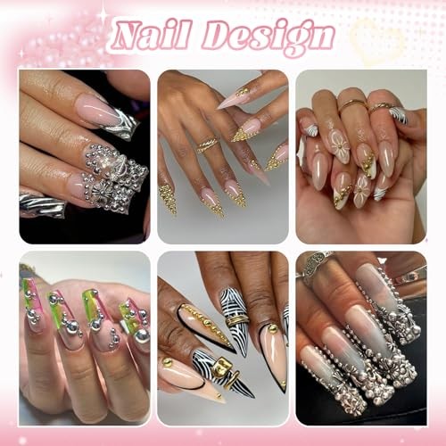 Silver and Gold Nail Charms and Gems, 1.5-5mm 04 Nail Pearls(Gold+Silver) Set 3