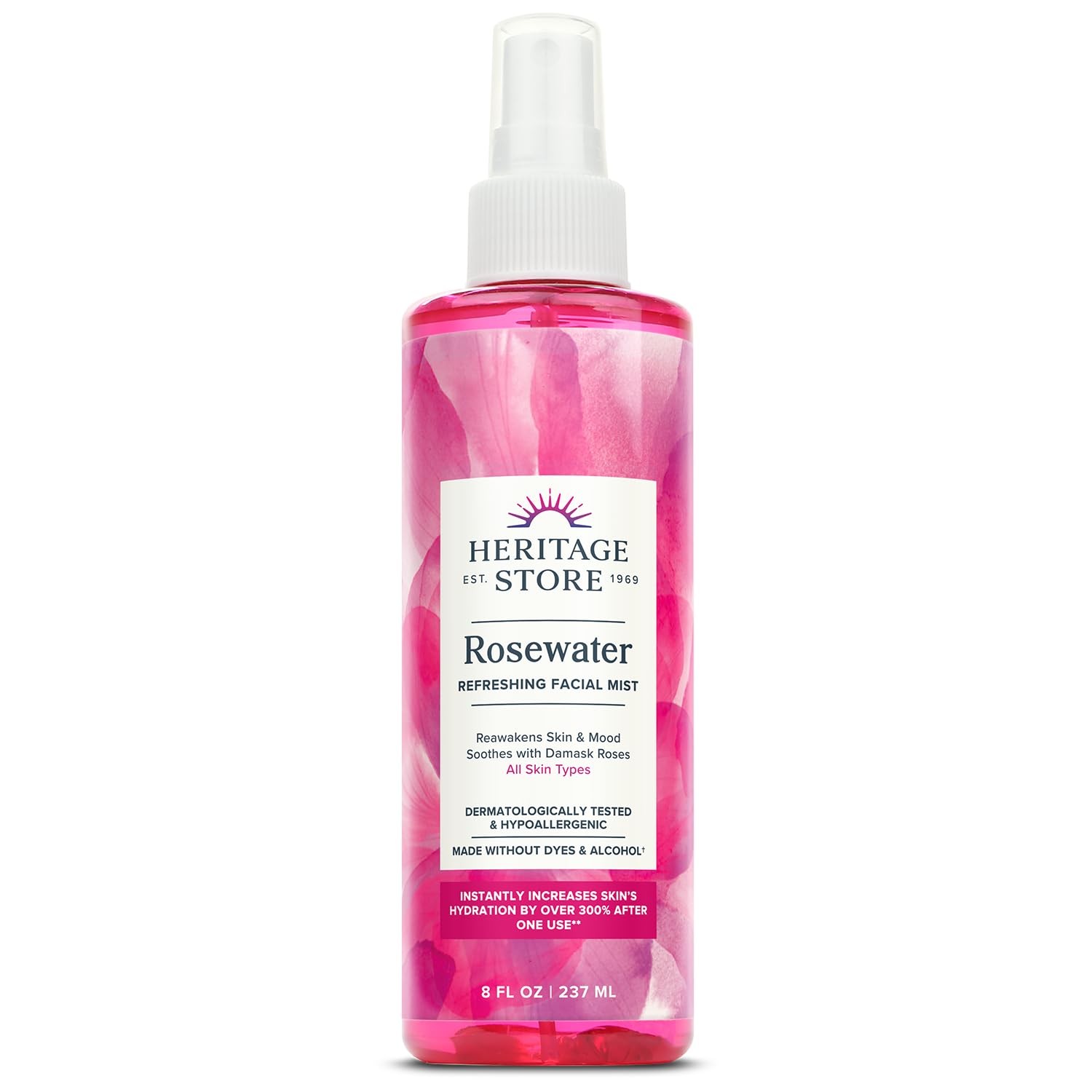 HERITAGE STORE Rosewater – Refreshing Face Mist 8 Fl Oz (Pack of 1), Pink