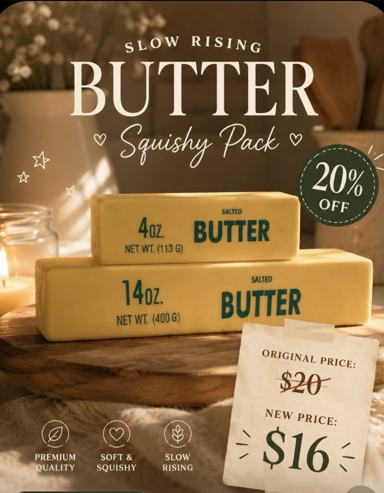 Yellow Foam Butter Squishy Pack Squeeze Toy, Slow Rising, 14 oz 4 oz