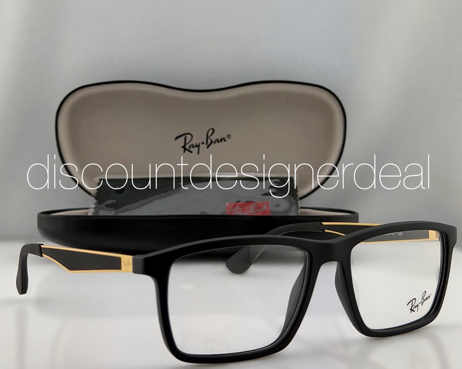 Ray-Ban Rectangular RB7056 5644 Eyeglasses Black Matte Gold Frame Clear 55mm