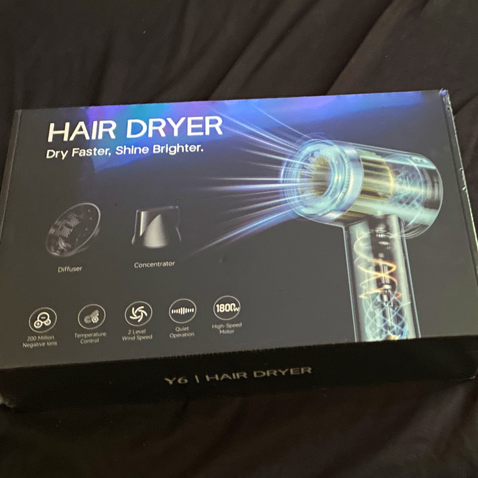 V9 Ionic Hair Dryer Silver/Black w/ Diffuser & Concentrator, Cool Shot, 3 Speeds
