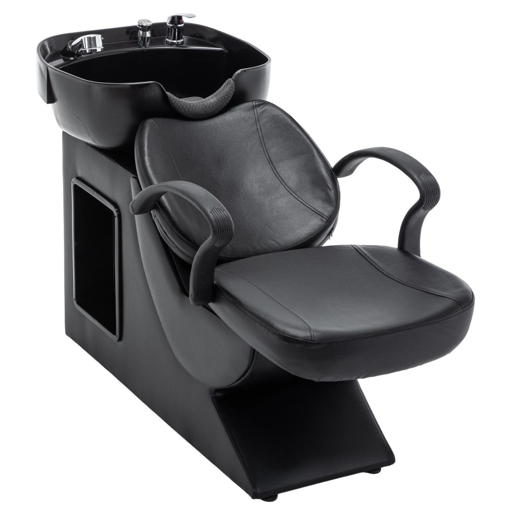 Salon Shampoo Bowl and Chair Set ABS Sink PU Leather Black