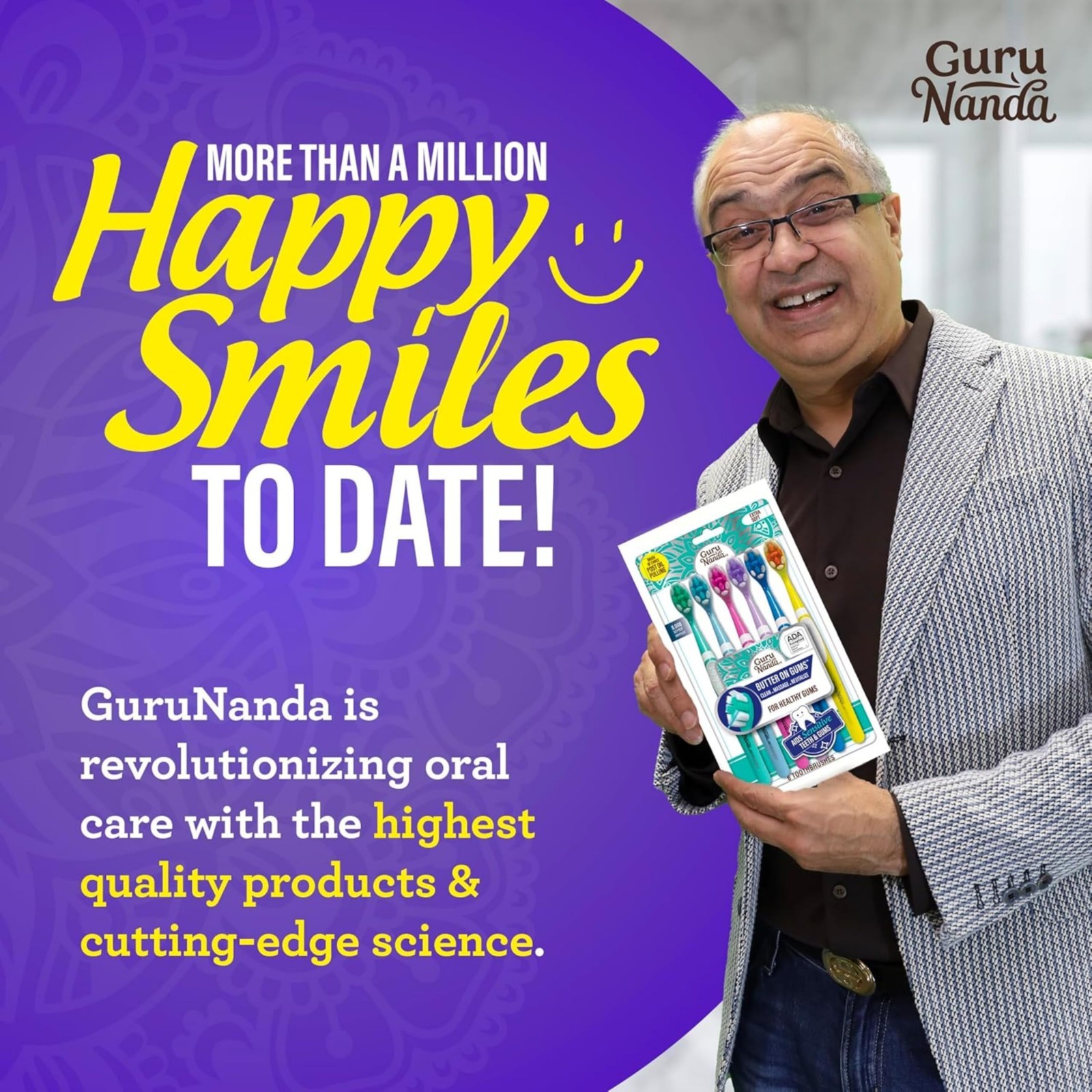 GuruNanda Butter on Gums Toothbrush with Extra Soft Bristles for Sensitive Gums