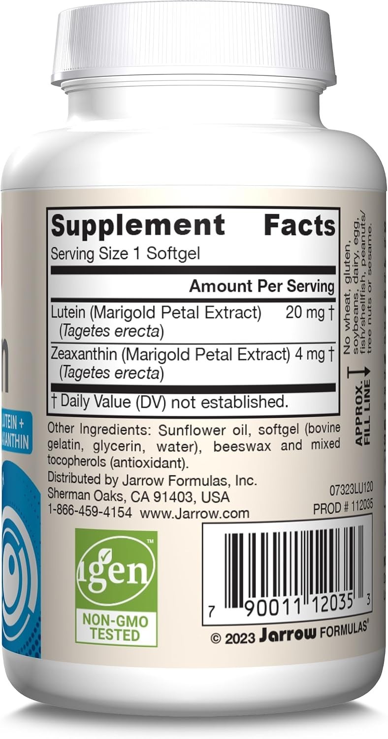 Gluten-Free Lutein 20mg & Zeaxanthin Softgels – Daily Eye Support – 120 Count