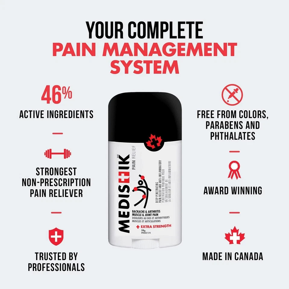 MEDISTIK Extra Strength Pain Relief Stick 58g Back Muscle Joint Pack of 4