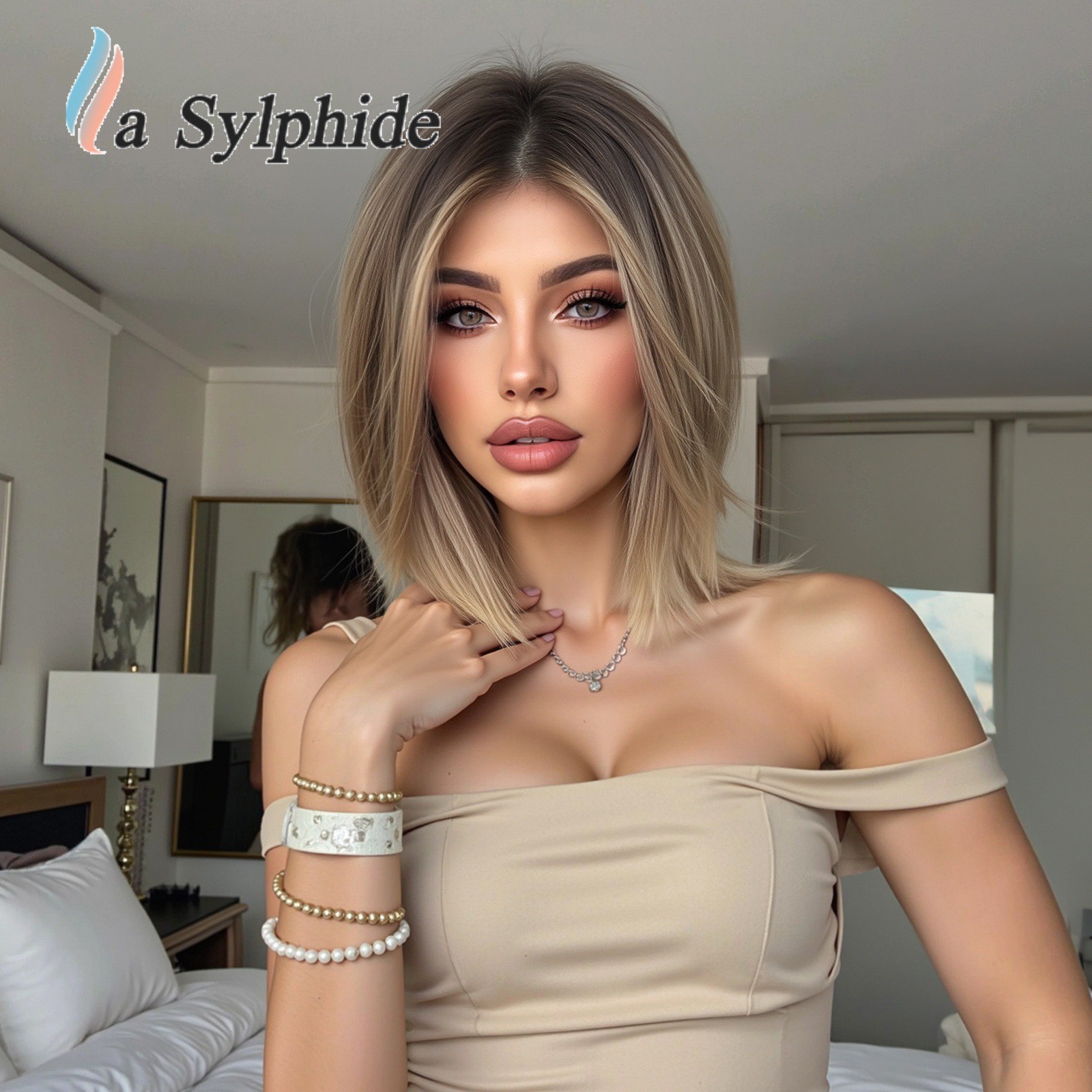 Brown Ombre Middle Part Shoulder Length Short Wig for Women European Style