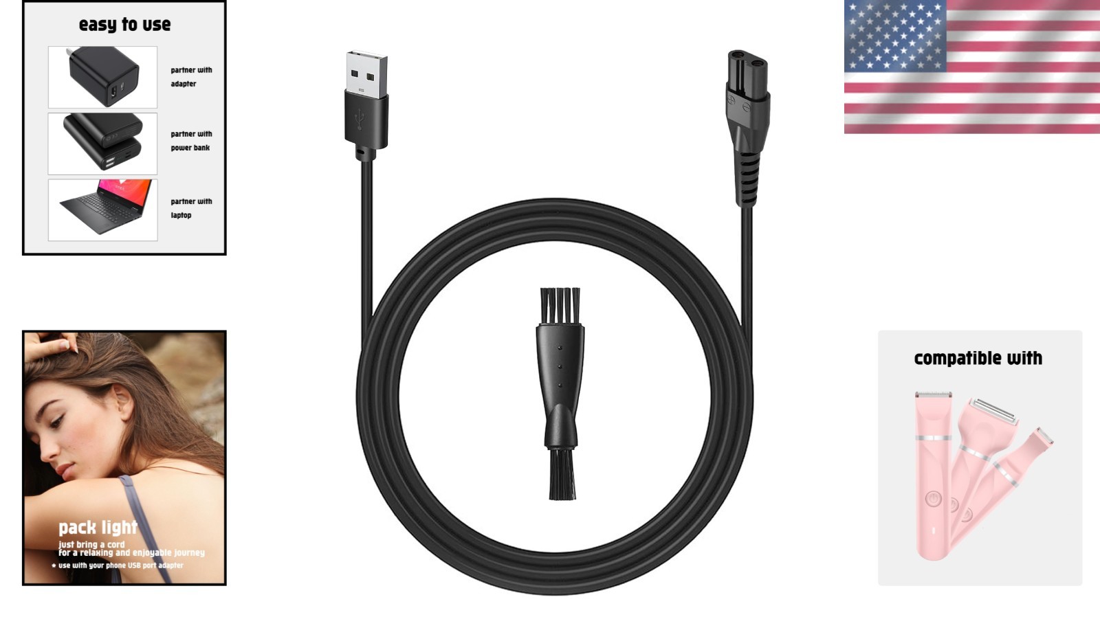Fast Charging USB Type C Cable for Bikini Trimmers – 3.3ft Power Cord for Women