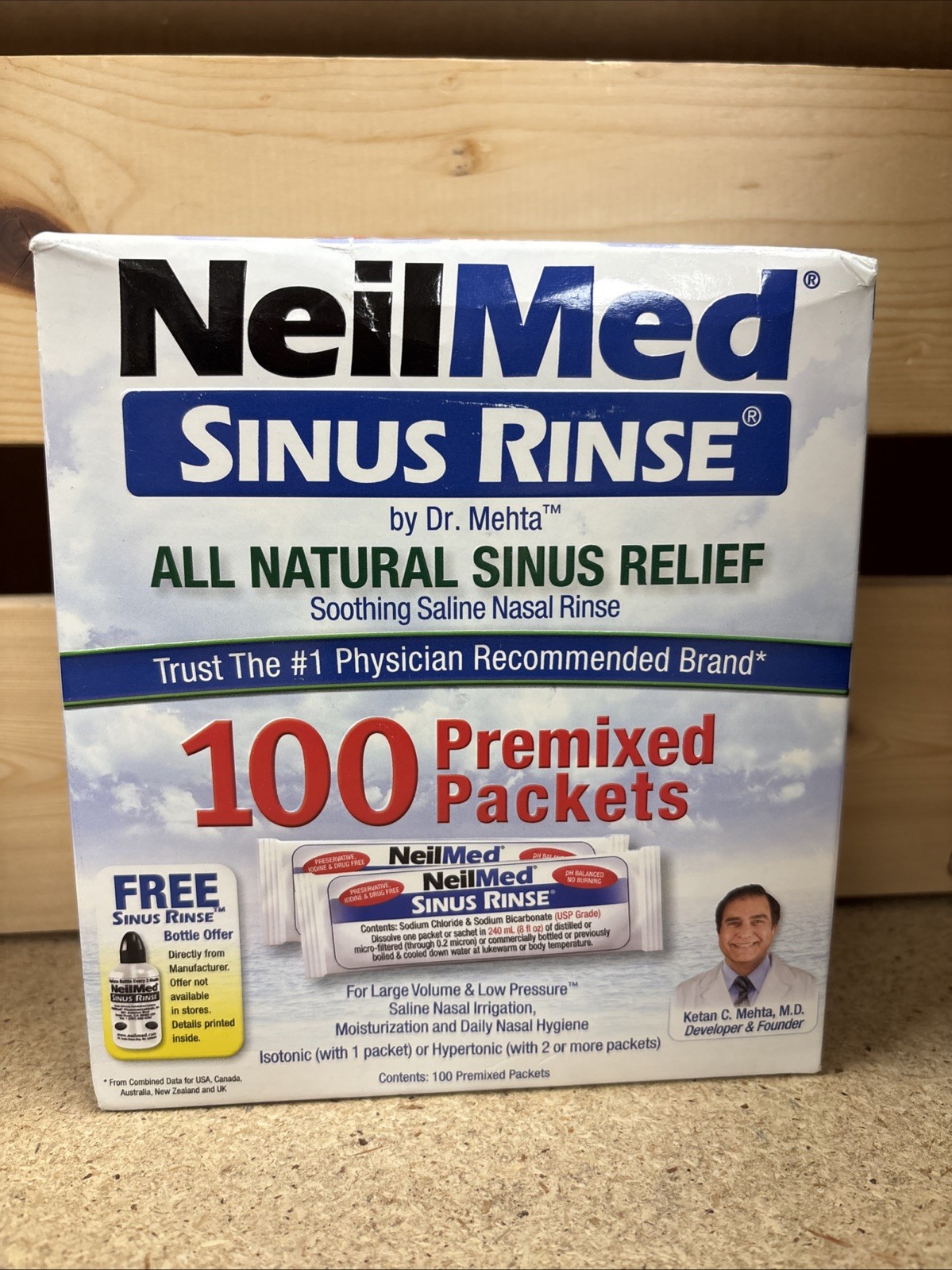 NeilMed Sinus Rinse All Natural Relief Premixed Refill Packets 100 Count 07/2027